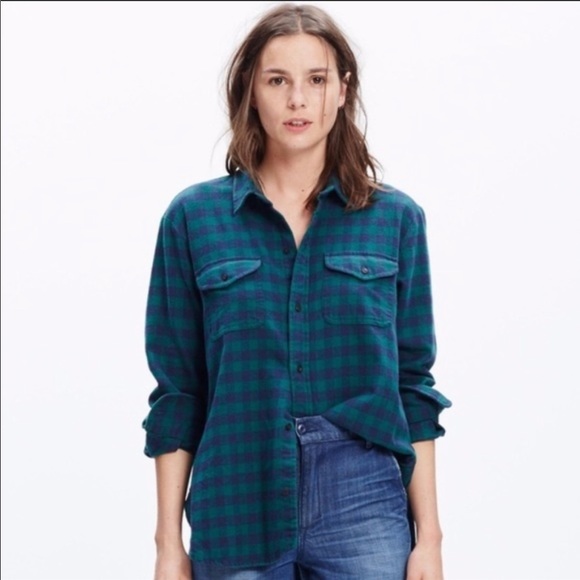 Madewell Tops - Madewell blue and green flannel shirt XS